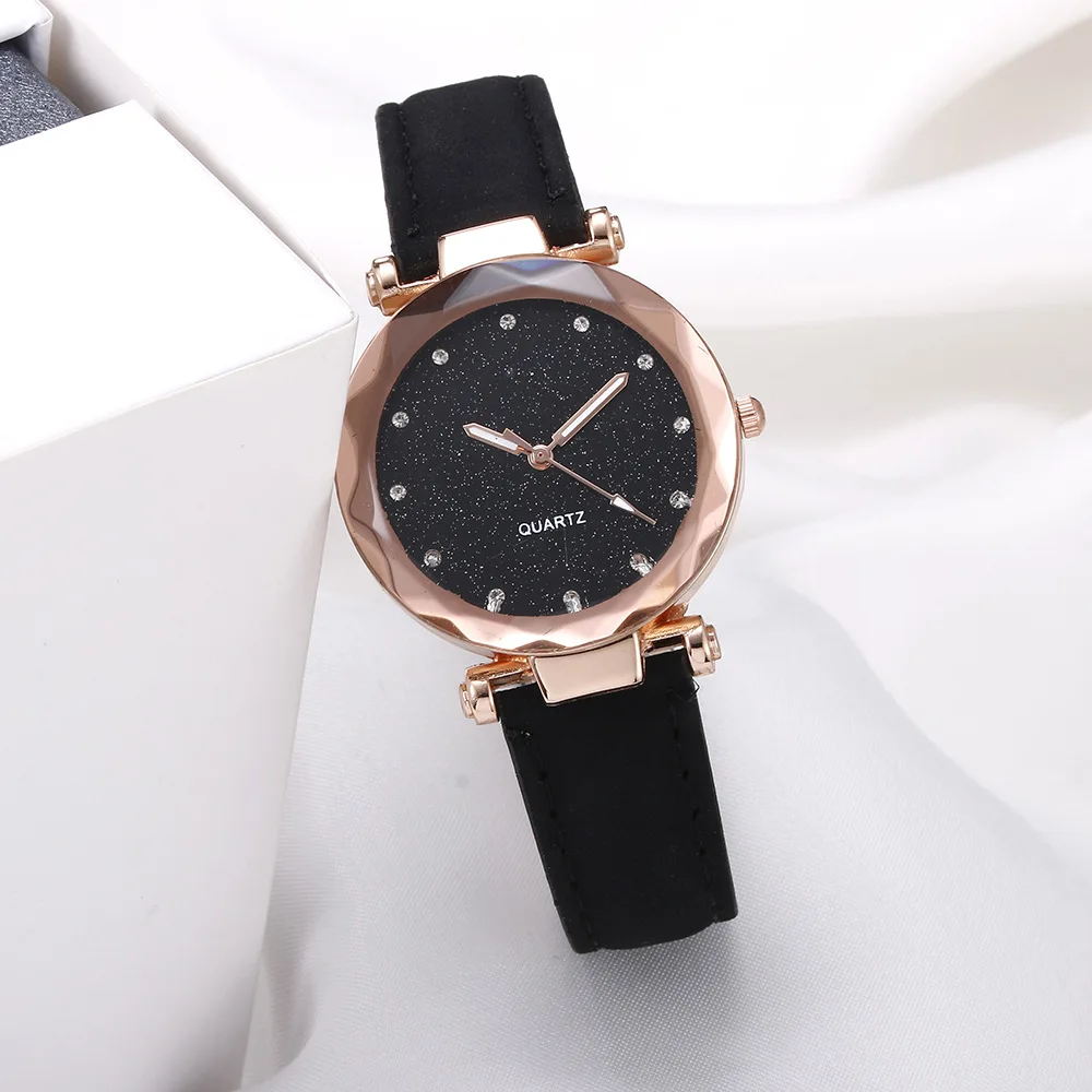 Jewelry Watches Silver - ファッションブラックヴィンテージトレンドウェアラインストーンスタースカイシルバーピンク女性用腕時計レジャートレンドつや消しベルトクォーツ腕時計