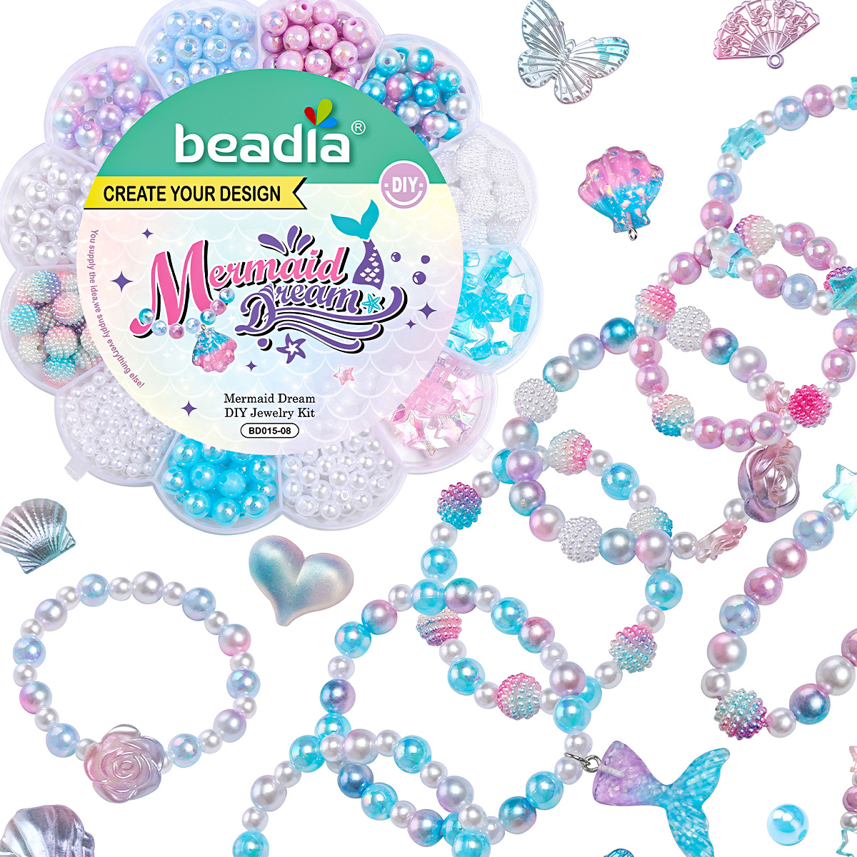 Hoop Earrings - 13グリッド 0.6-2.6cm マーメイドカラー混合アクリルビーズ ブレスレット、ネックレス、指輪、クリスマスプレゼント、ジュエリーDIY作成キットに最適