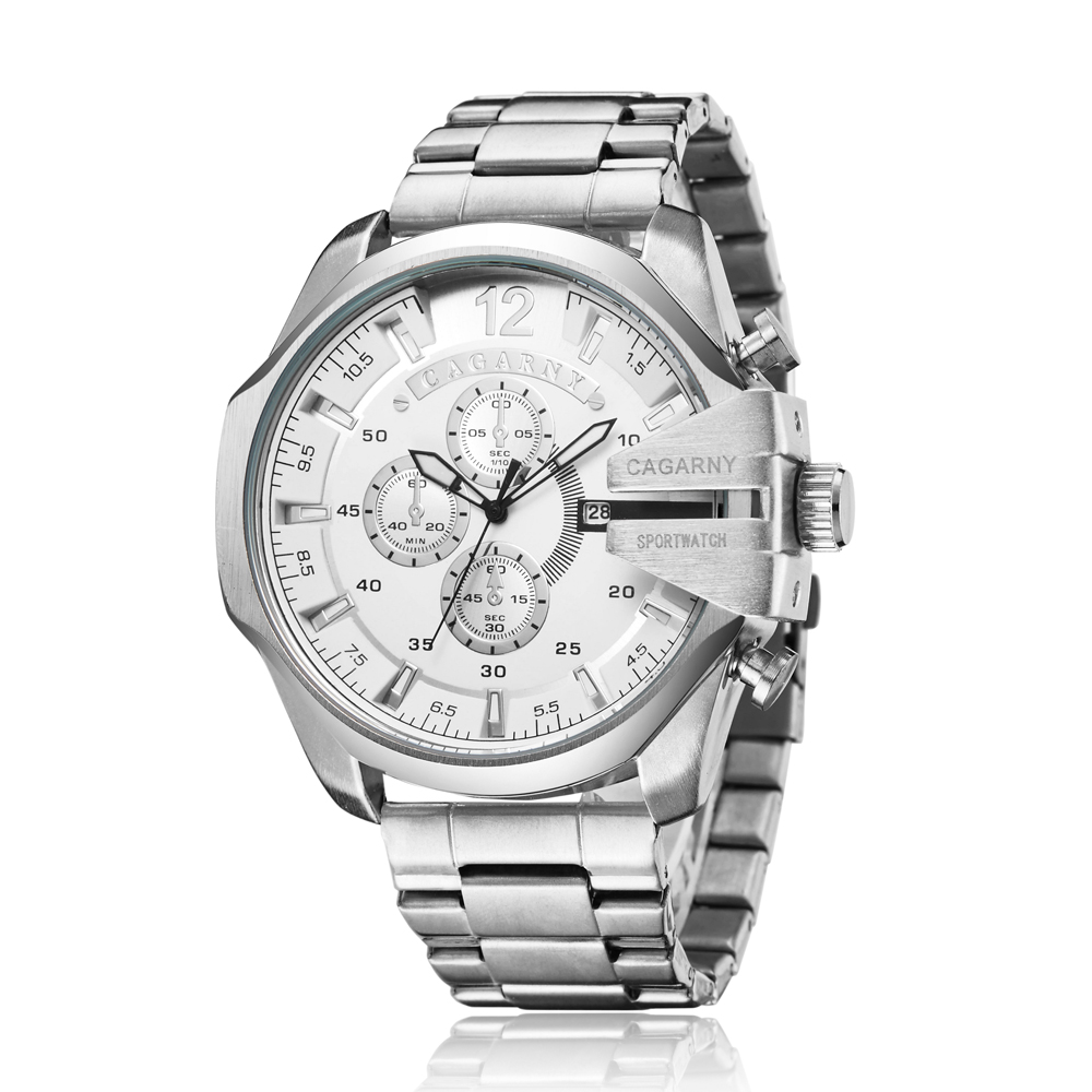 Jewelry Watches Silver - Cagarny 高級ブランド防水軍事スポーツは男性シルバースチールクォーツアナログ腕時計男性時計 Relogios Masculinos