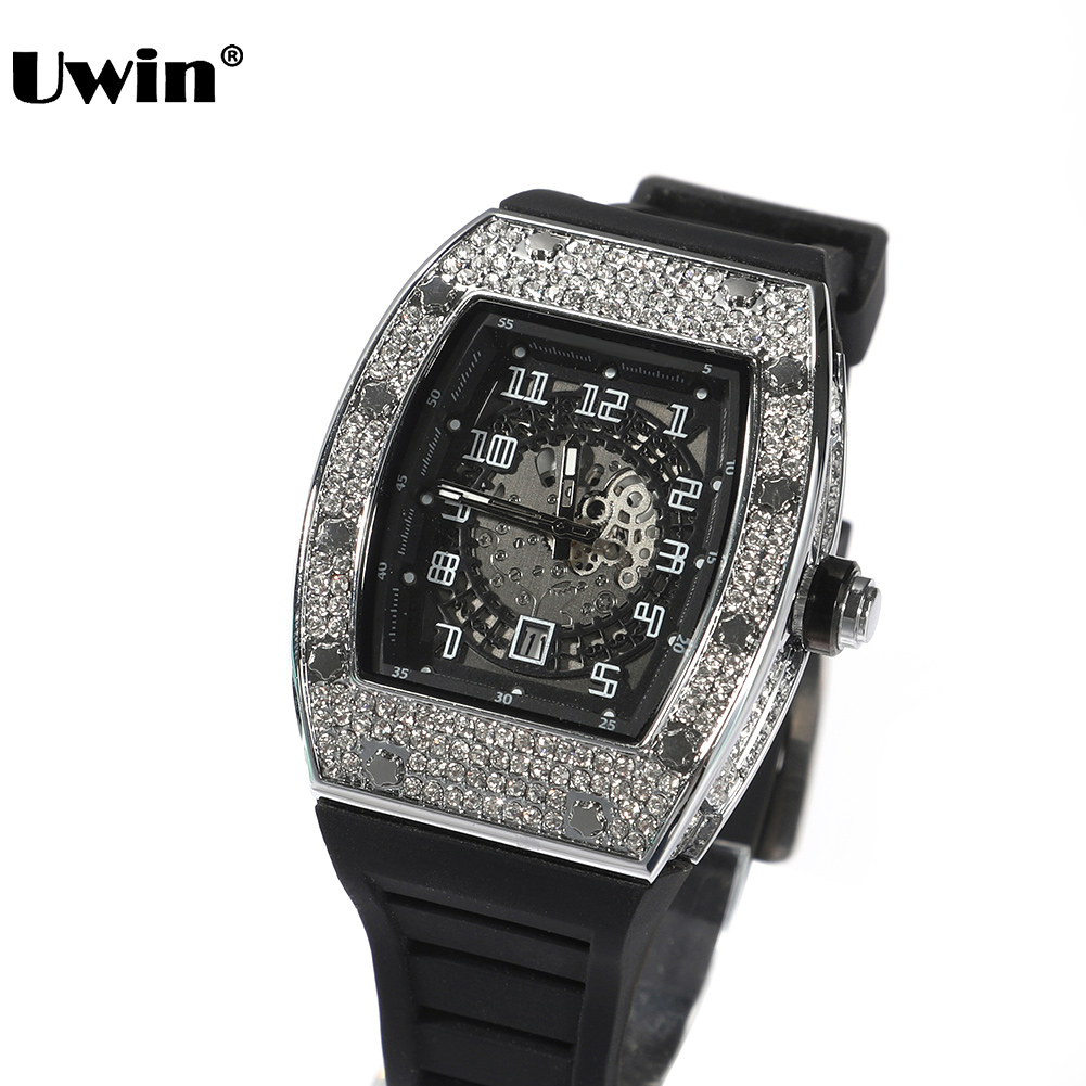 Jewelry Watches Silver - Uwin-男性と女性のためのスクエアダイヤル腕時計,ラインストーン,シルバーカラー,クォーツ,腕時計,ブラックベルト,ファッションギフト