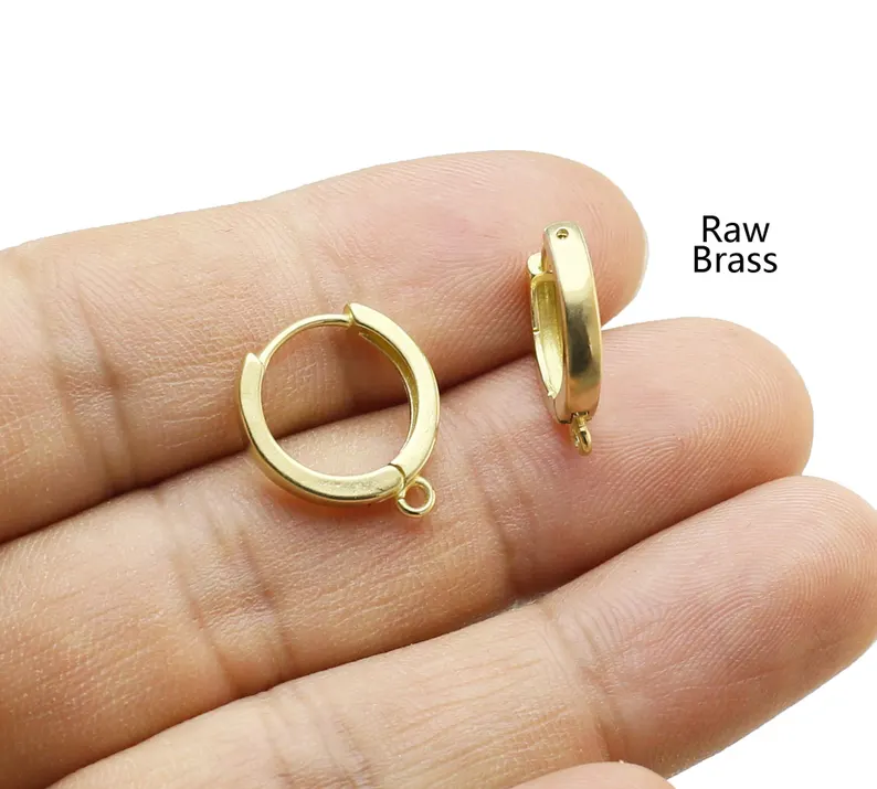 Hoop Earrings - 10個の真鍮イヤーフープ、レバーバックイヤリングフック、イヤリング作成、17.5x15.5mm、生真鍮イヤーワイヤー、ジュエリー用品-R1017