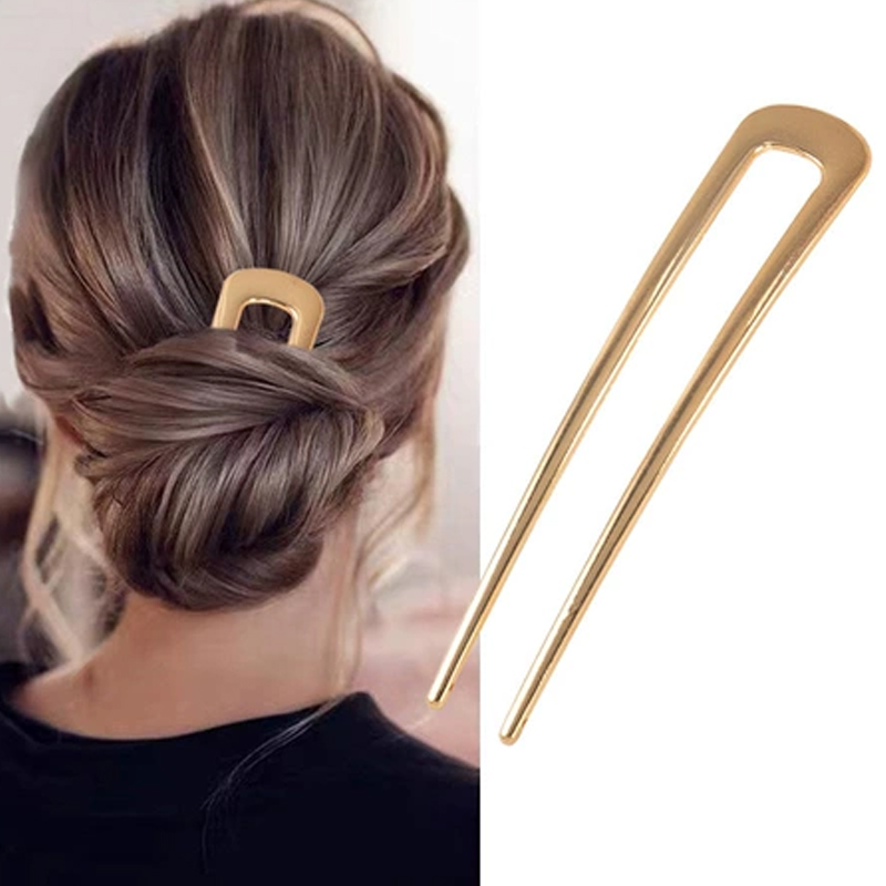 Shop Jewelry & Watches Near Me - シンプルな U 字型ヘアフォークヘアピン金属ヘアスティック幾何学的なヘアクリップファッションヘアアクセサリー女性ジュエリー帽子