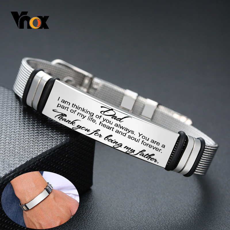 Jewelry Watches Men - Vnox-男性用ステンレススチールブレスレット,刻印された調整可能なブレスレット,メッシュ,ギフト,お父さんへのギフト