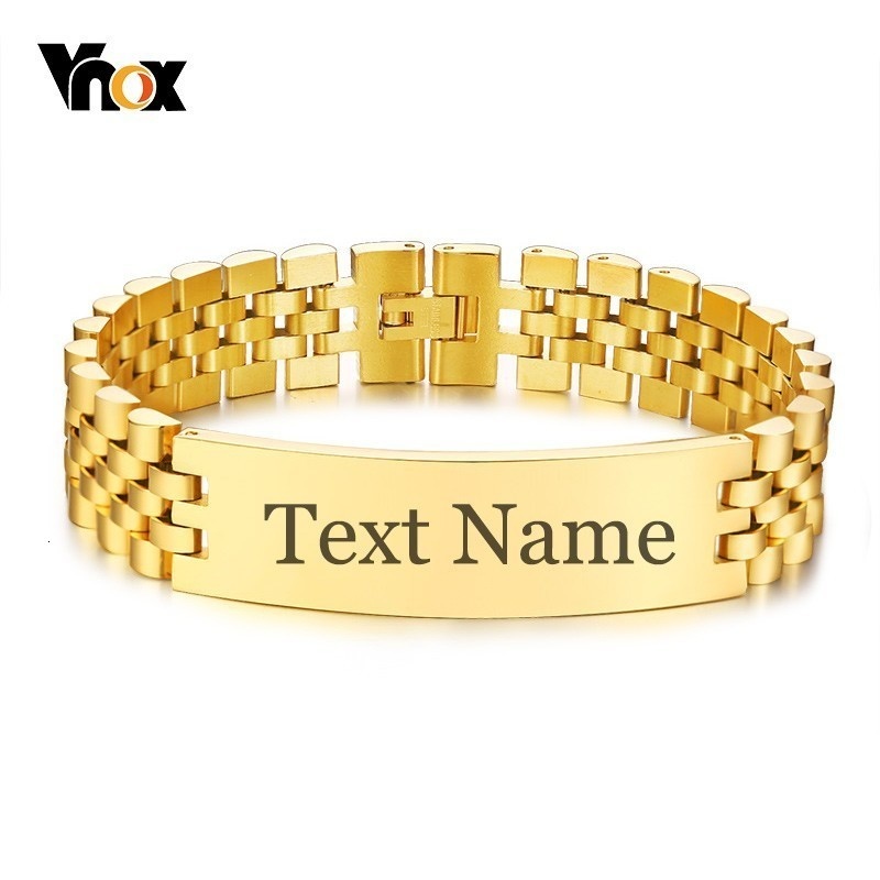 Jewelry Watches Men - Vnox メンズ 15 ミリメートルワイド id タグブレスレット無料パーソナライズ彫刻名愛情報