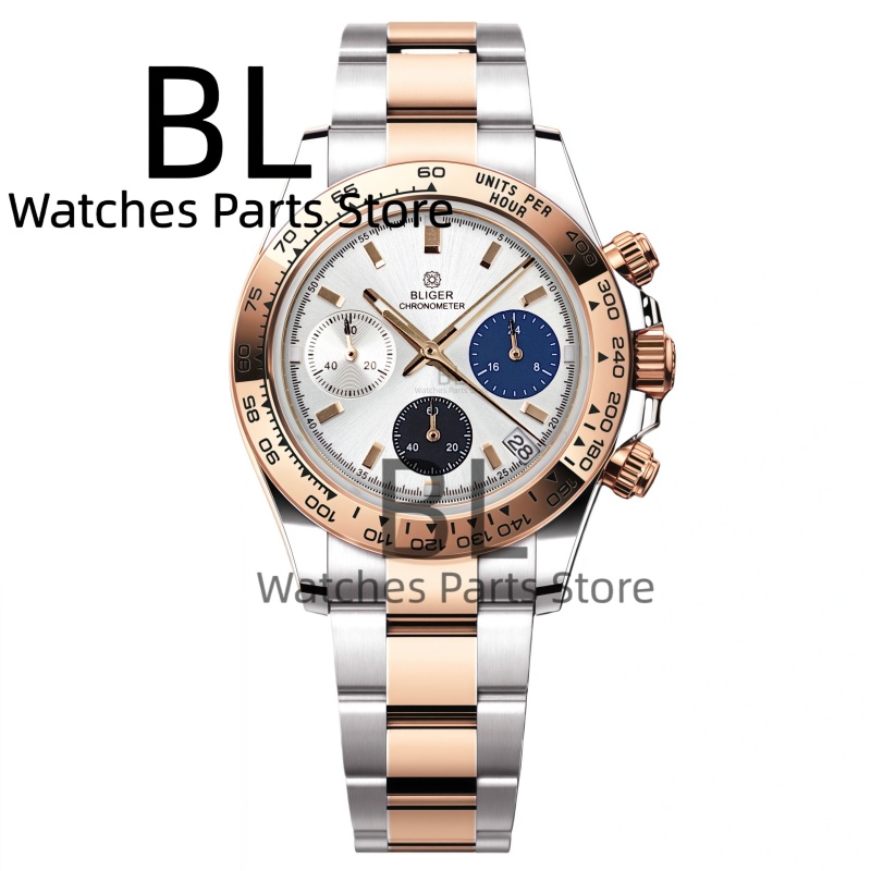 Jewelry Watches Silver - BLIGER ツートーンシルバーローズメンズ腕時計ブランド高級クォーツ時計男性用クロノグラフスポーツ防水発光リロイ Hombre