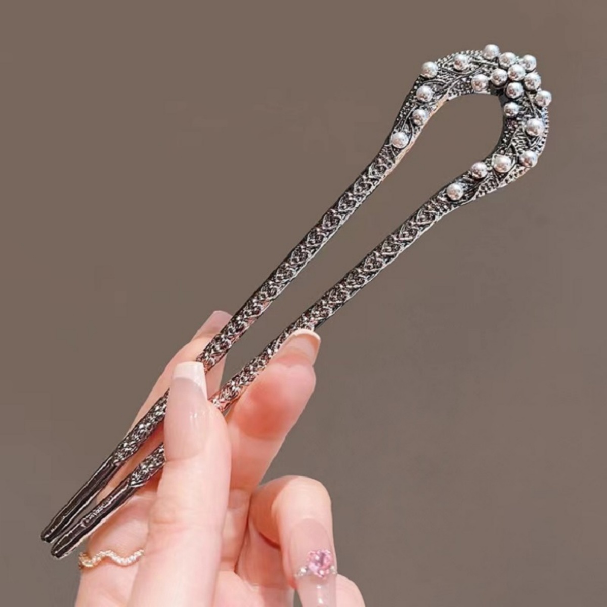 Shop Jewelry & Watches Near Me - 新しいパール U 字型ヘアピン女性のためのエレガントなガンブラックジュエリーヘアスティック女の子トレンディなアップヘアミートボールヘッドヘアアクセサリー