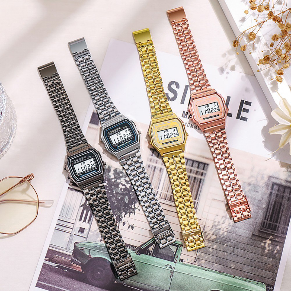 Jewelry Watches Men - エレガントなデジタル時計女性のためのゴールドシルバーステンレス鋼ビジネスレディース電子腕時計男性時計 Zegarek Damski