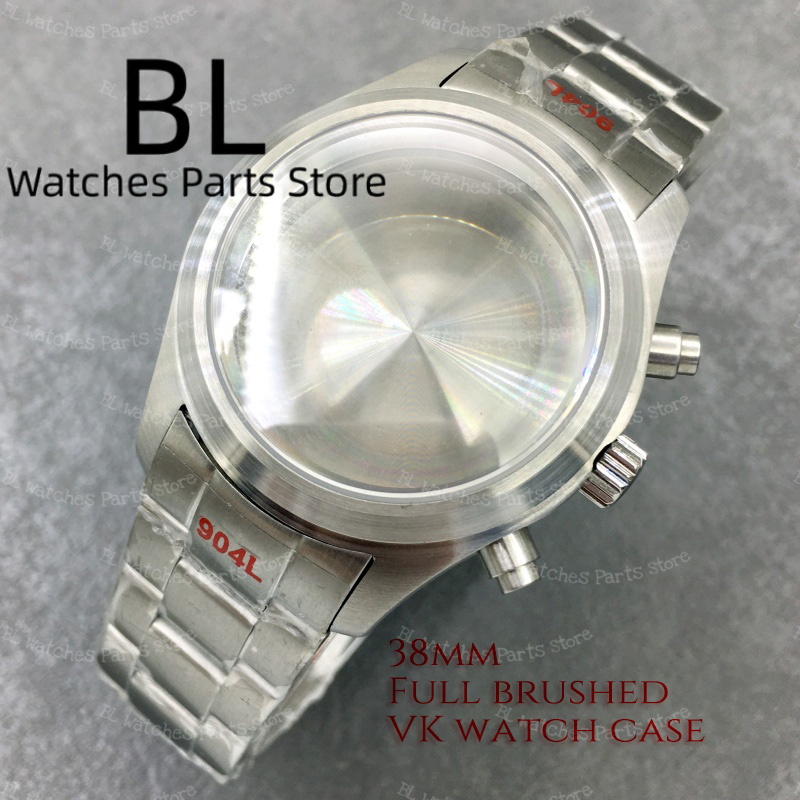 Jewelry Watches Silver - BLIGER 38 ミリメートルクロノグラフシルバーブラッシュドパイロットウォッチケースドーム型サファイアクリスタルメタルブレスレットフィット VK63 VK64 VK67