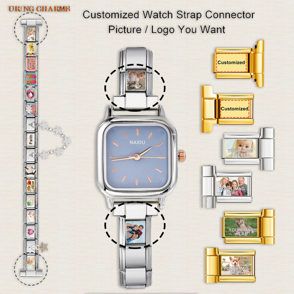 Jewelry Watches Men - 1ペアの写真ロゴ入りカスタムウォッチストラップコネクター、9mmイタリアンチャームDIY製作ジュエリーアクセサリー、男女兼用ギフト