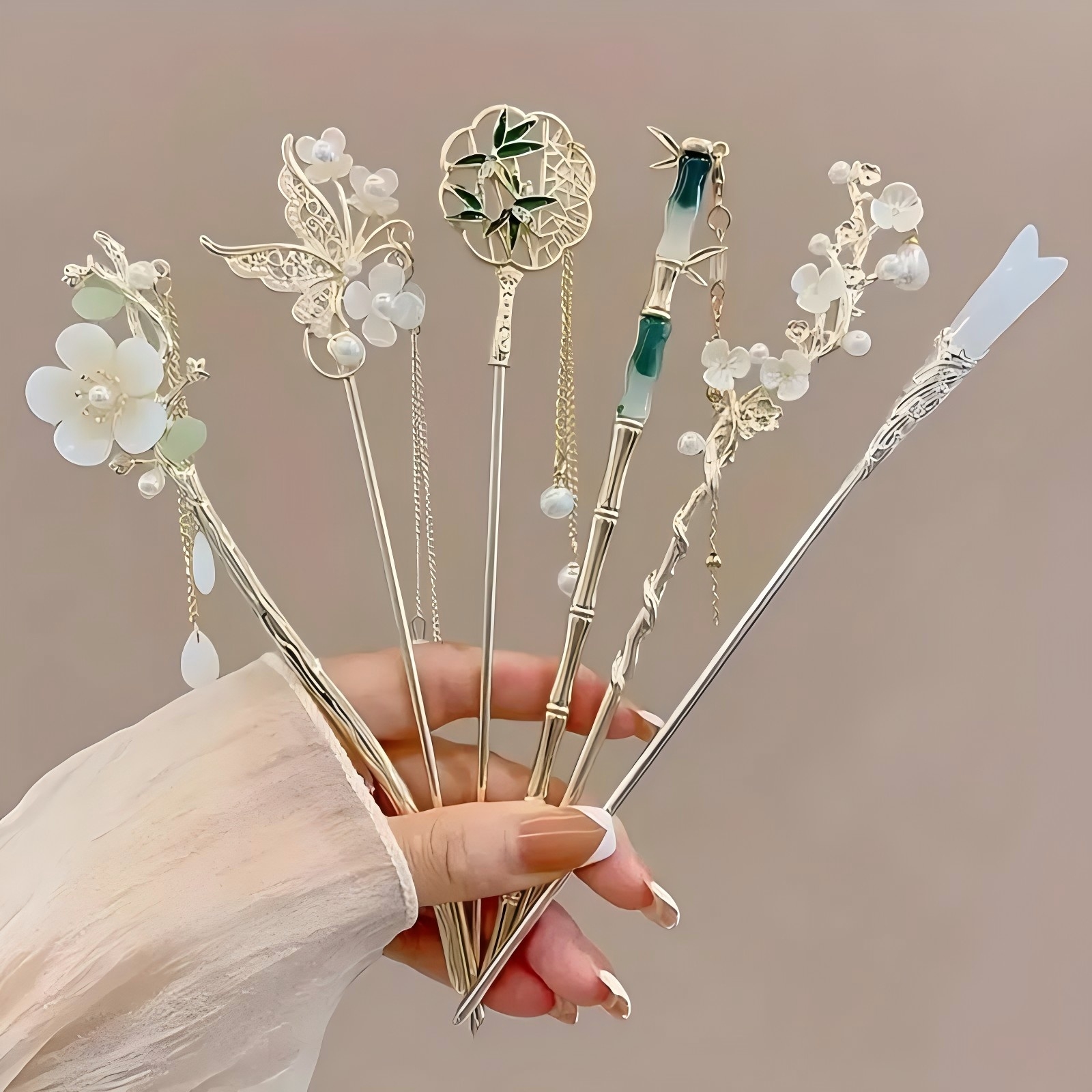 Shop Jewelry & Watches Near Me - 1/6 個エレガントな中国風のタッセルヘアスティック伝統的な花のデザインのヘアスタイルアクセサリー女性ジュエリーヘアピンヘアニードル