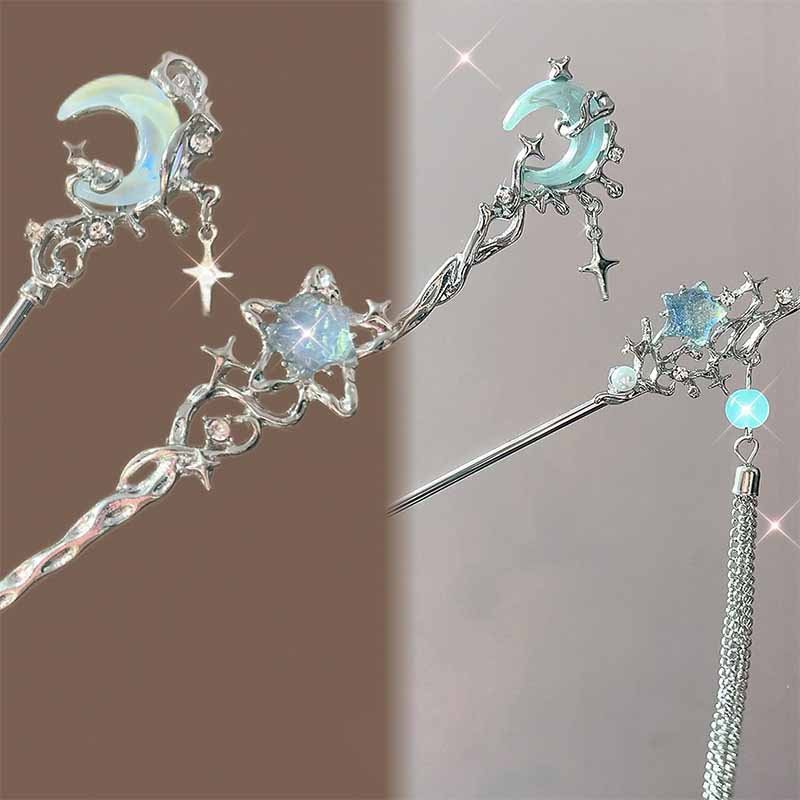 Shop Jewelry & Watches Near Me - ムーンストーンスタームーンヘアスティックメタルブランチヘアピンヘアフォークお団子中国風ヘアアクセサリー女の子のヘアジュエリー頭飾り