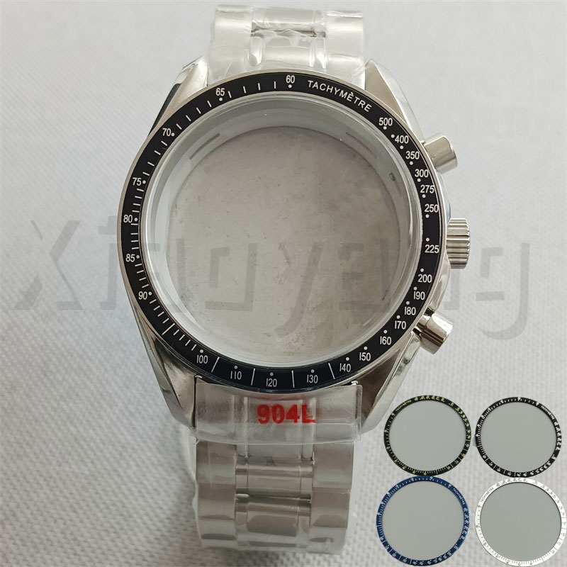 Jewelry Watches Silver - 40 ミリメートル VK63 シルバー時計ケースブルーグリーンブラックシルバーインサートとコーティングされたガラス VK63 クォーツクロノグラフムーブメントスチールブレスレット