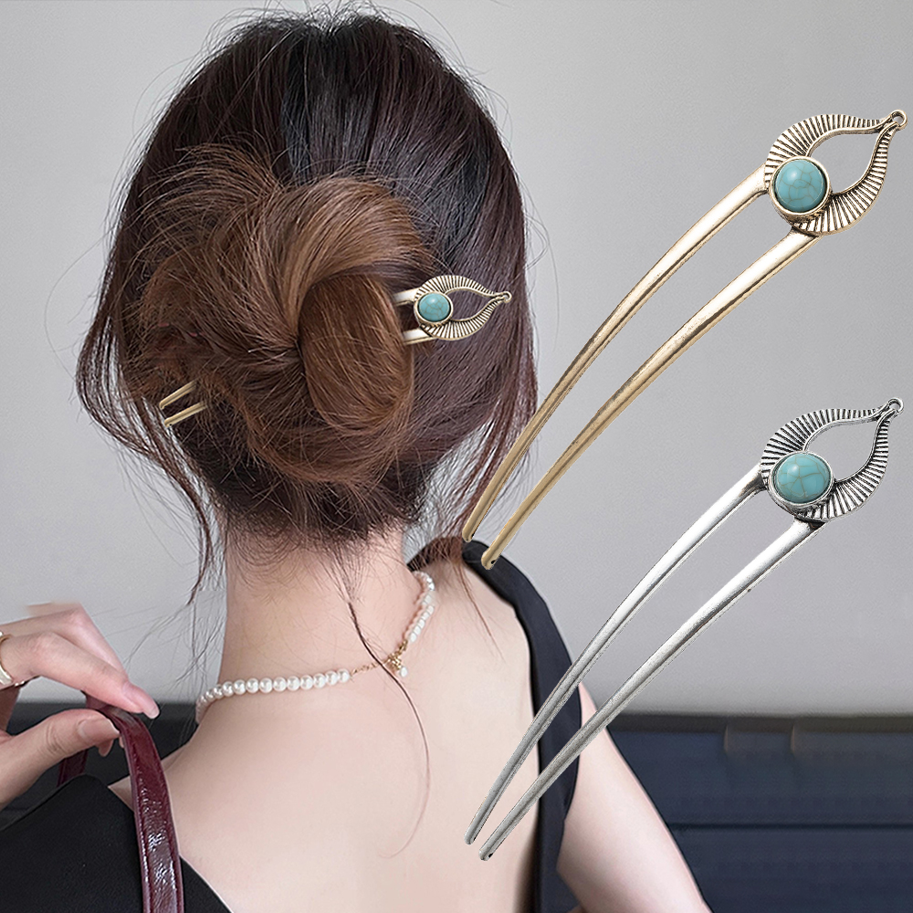 Shop Jewelry & Watches Near Me - エジプトターコイズ U 字型ヘアフォークヘアピン女性のための金属ヘアスティックシェルエナメルヘアスティック帽子ヘアアクセサリージュエリー