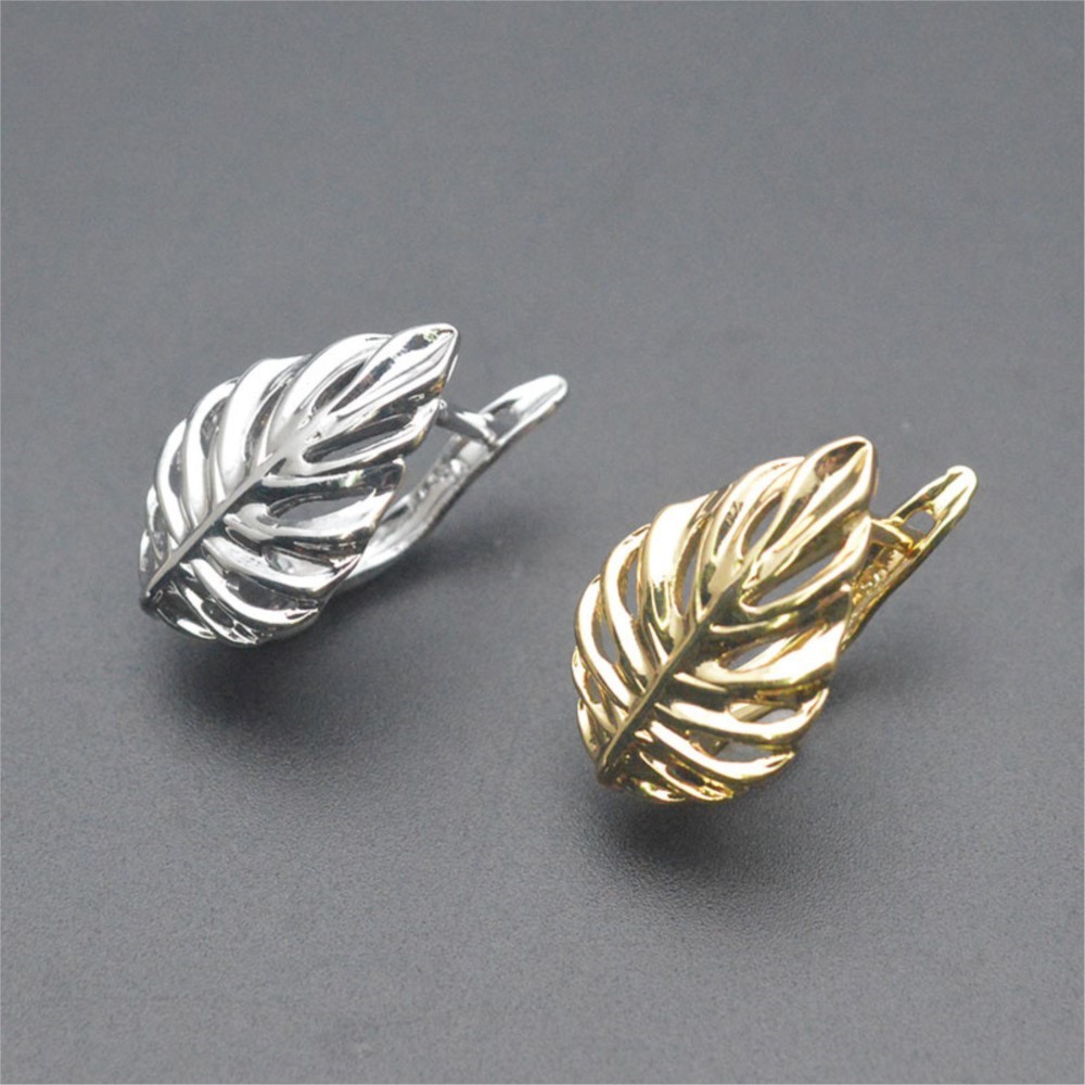 Hoop Earrings - 1/2個 18K金メッキ真鍮製 葉っぱ型中空ファッションイヤリングバックル DIY用 高品質イヤリングフック留め具 ジュエリー製作