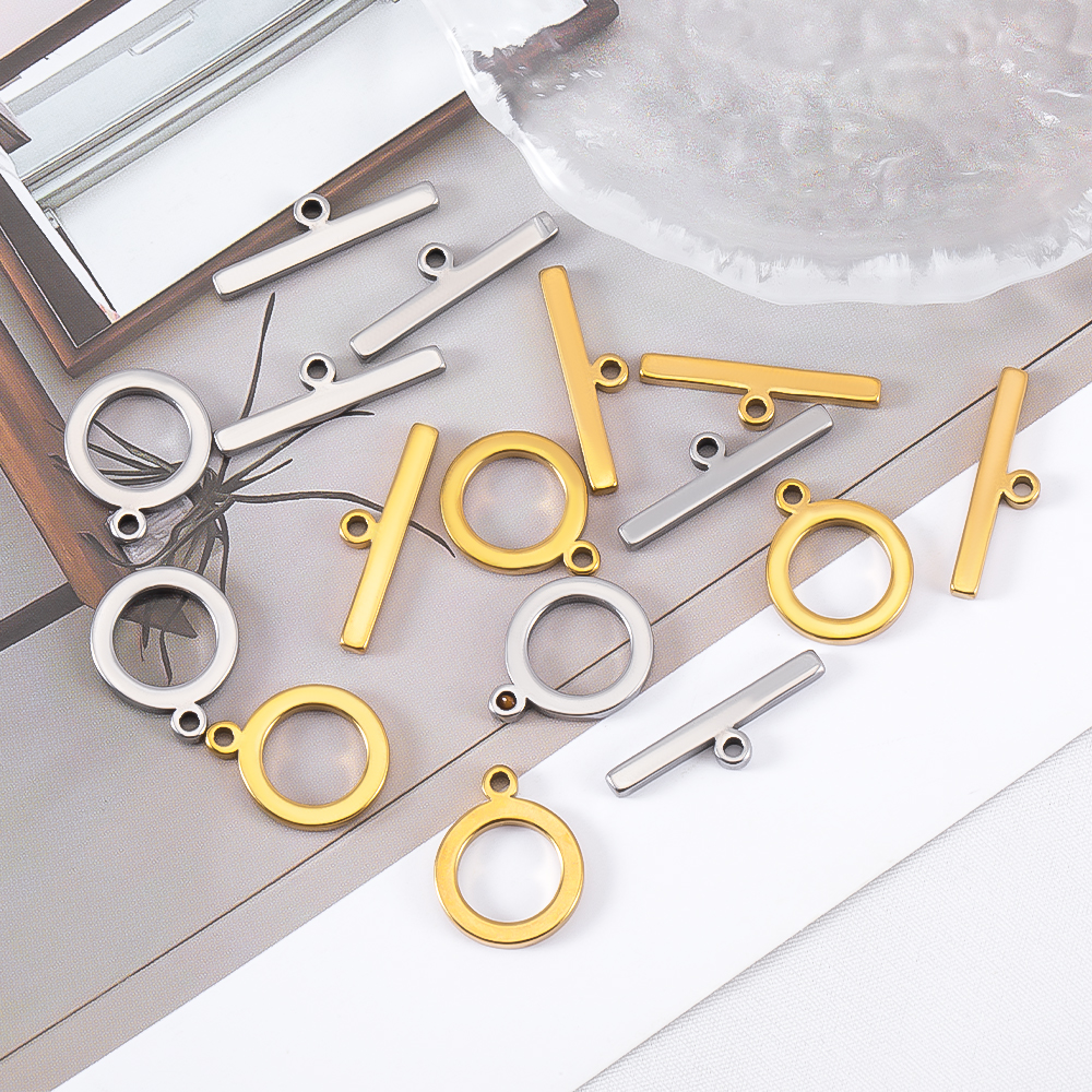 Hoop Earrings - 5セットステンレス鋼トグルジュエリーOTクラスプコネクターフラットラウンドトグルTバーカスプDIYネックレスブレスレットイヤリングパーツ
