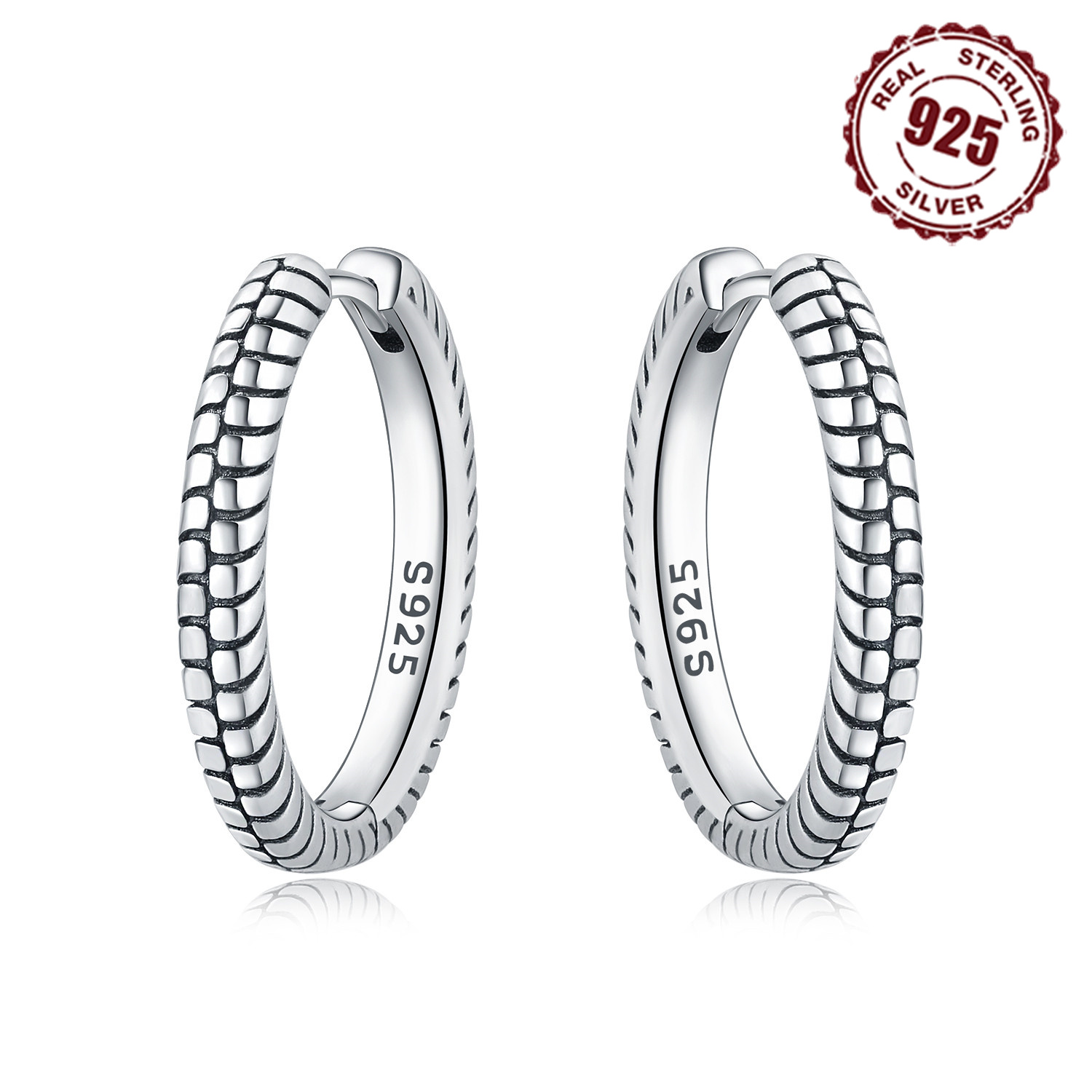 本物の925スターリングシルバーフープピアス,女性用,最小限 - Hoop Earrings のレビューと価格