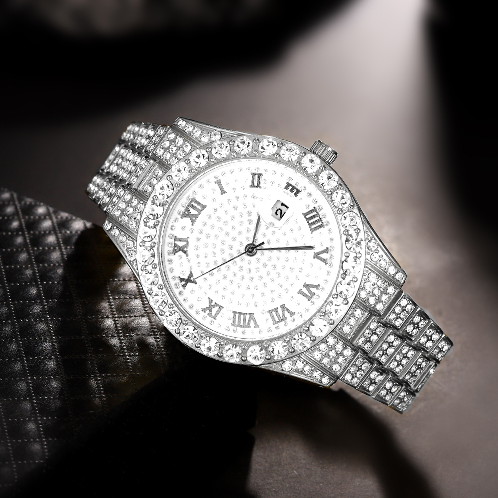 1 ヒップホップ フルダイヤモンド シルバー クォーツ時計、 - Jewelry Watches Men のレビューと価格