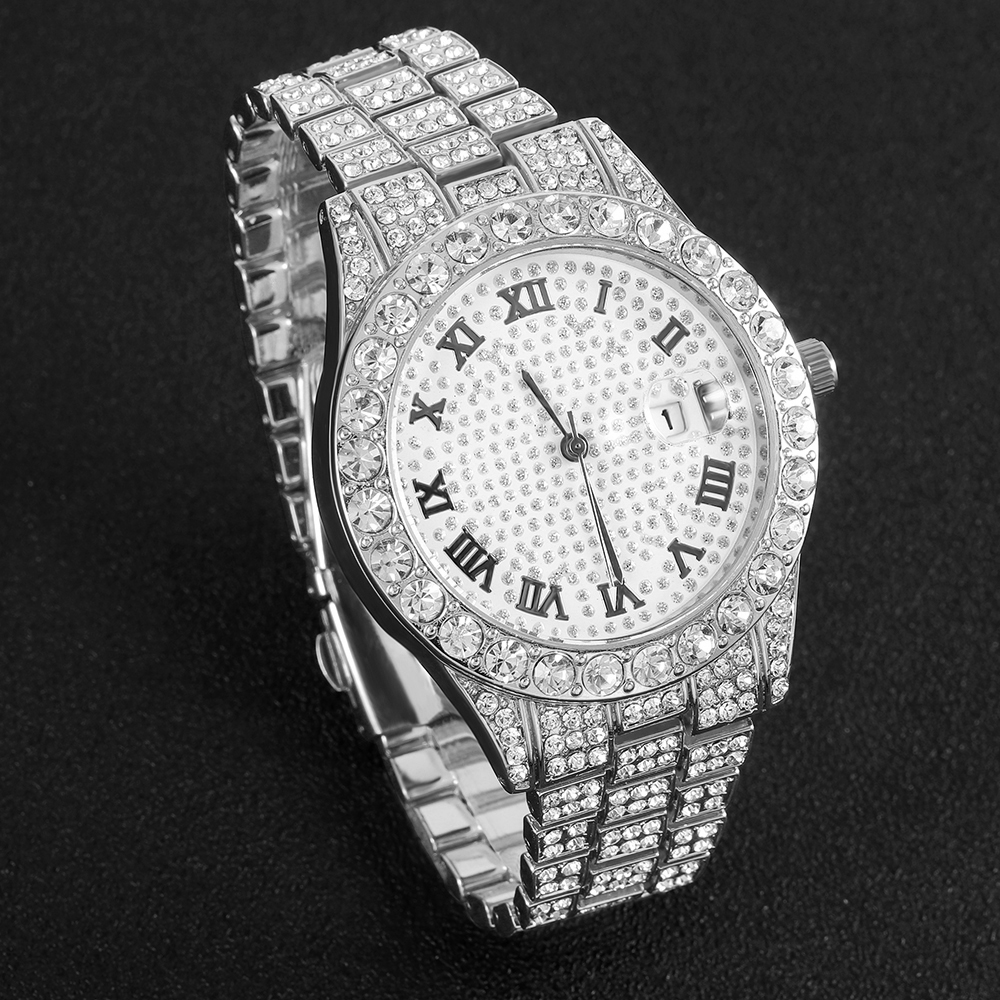 1 ヒップホップ フルダイヤモンド シルバー クォーツ時計、 - Jewelry Watches Men のレビューと価格