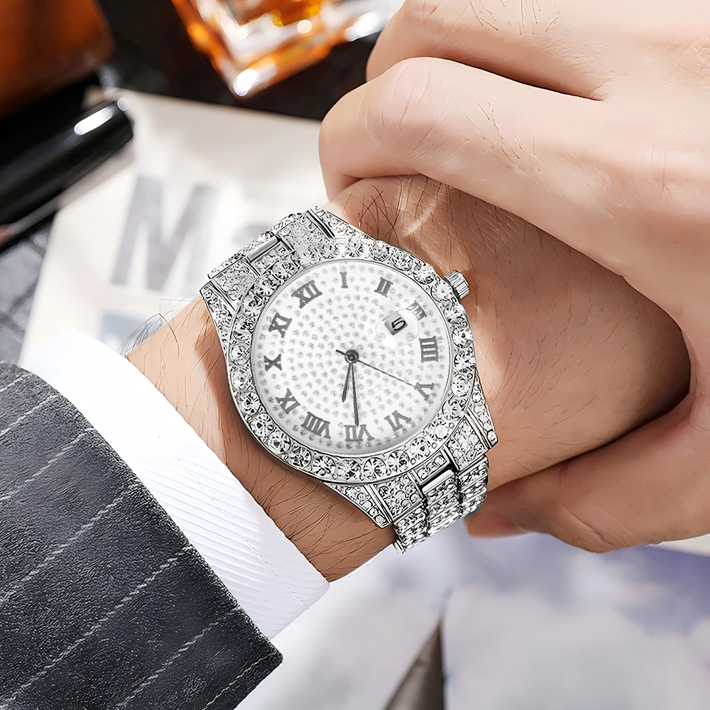 1 ヒップホップ フルダイヤモンド シルバー クォーツ時計、 - Jewelry Watches Men のレビューと価格