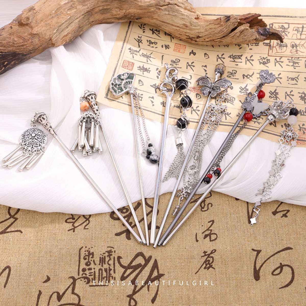 エレガントな女性のヘアピンアンティークシルバー蝶タッセルヘア - Shop Jewelry & Watches Near Me のレビューと価格