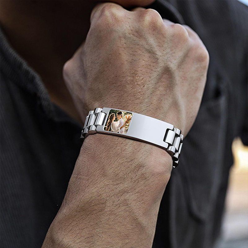 カスタム画像テキストブレスレット時計バンドステンレス鋼リンク - Jewelry Watches Men のレビューと価格