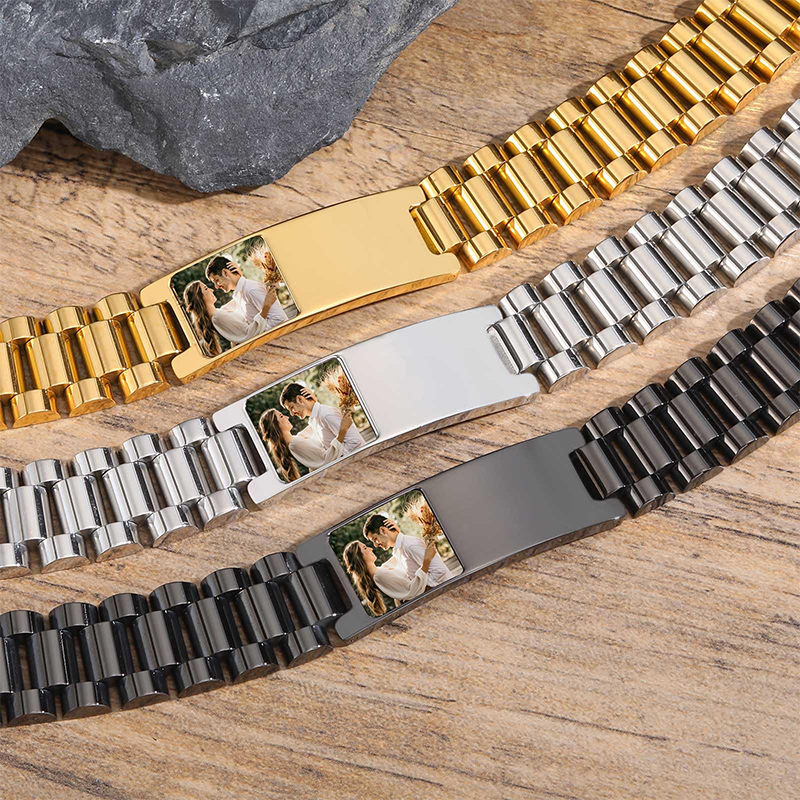 カスタム画像テキストブレスレット時計バンドステンレス鋼リンク - Jewelry Watches Men のレビューと価格