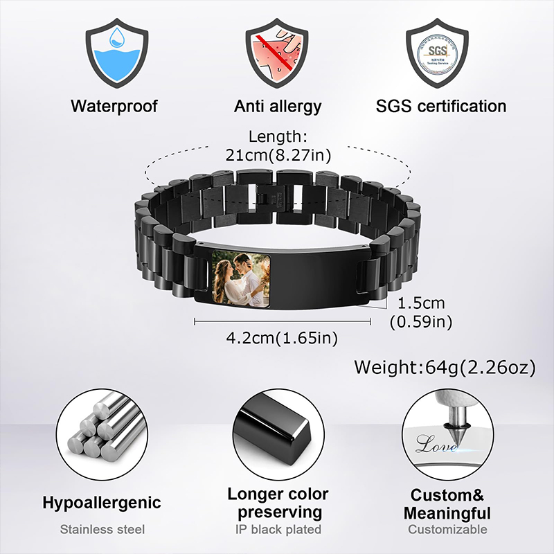 カスタム画像テキストブレスレット時計バンドステンレス鋼リンク - Jewelry Watches Men のレビューと価格
