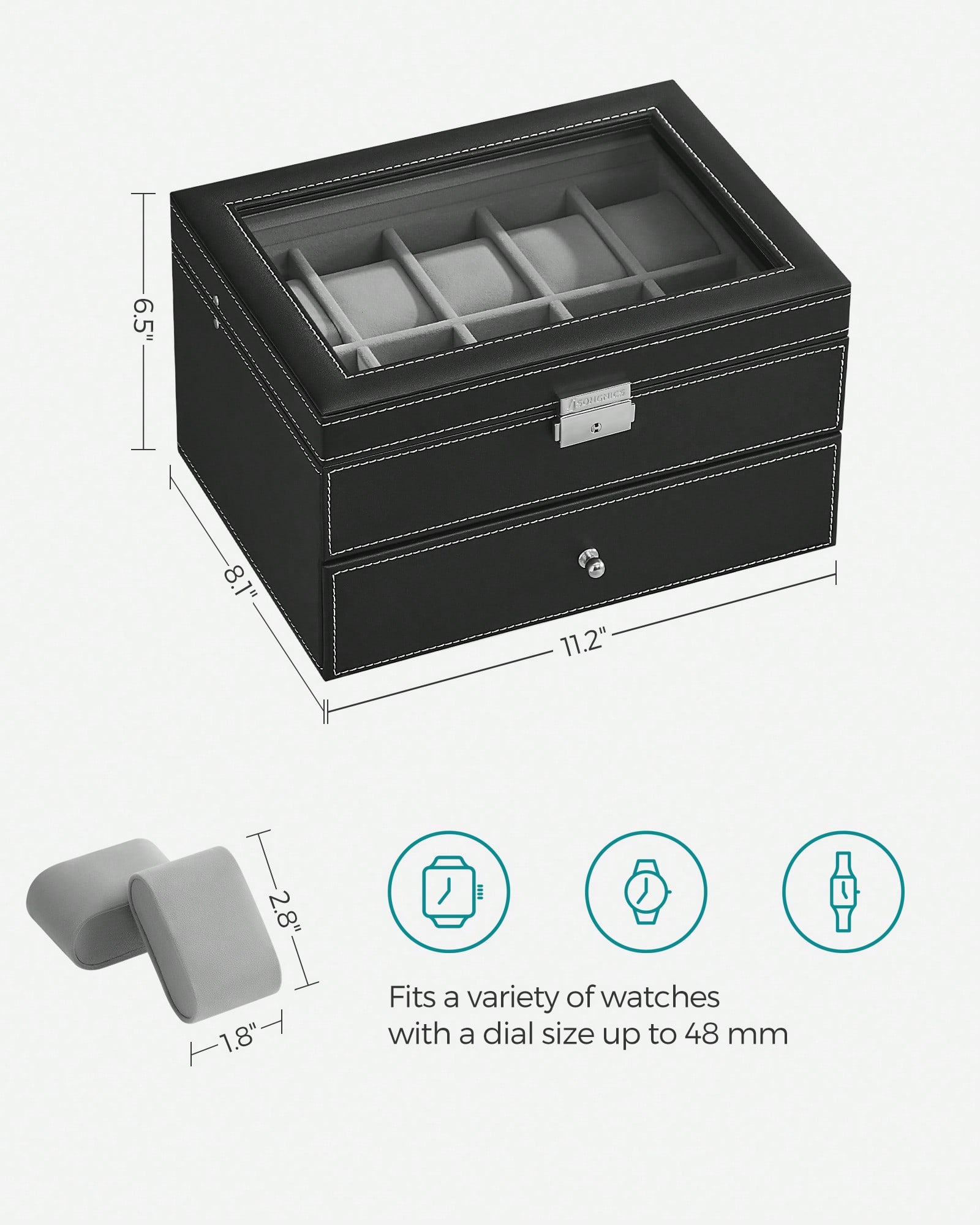 20スロット腕時計ボックス、ガラス蓋とロック付き、2層レザー - Jewelry And Watches Box のレビューと価格