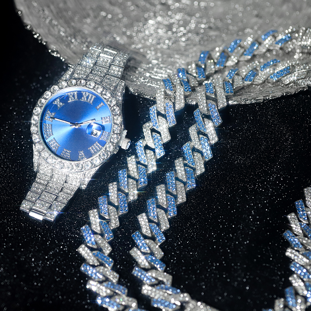 男性と女性のためのパンクスタイルのジュエリーセット,青と銀の - Jewelry Watches Men のレビューと価格