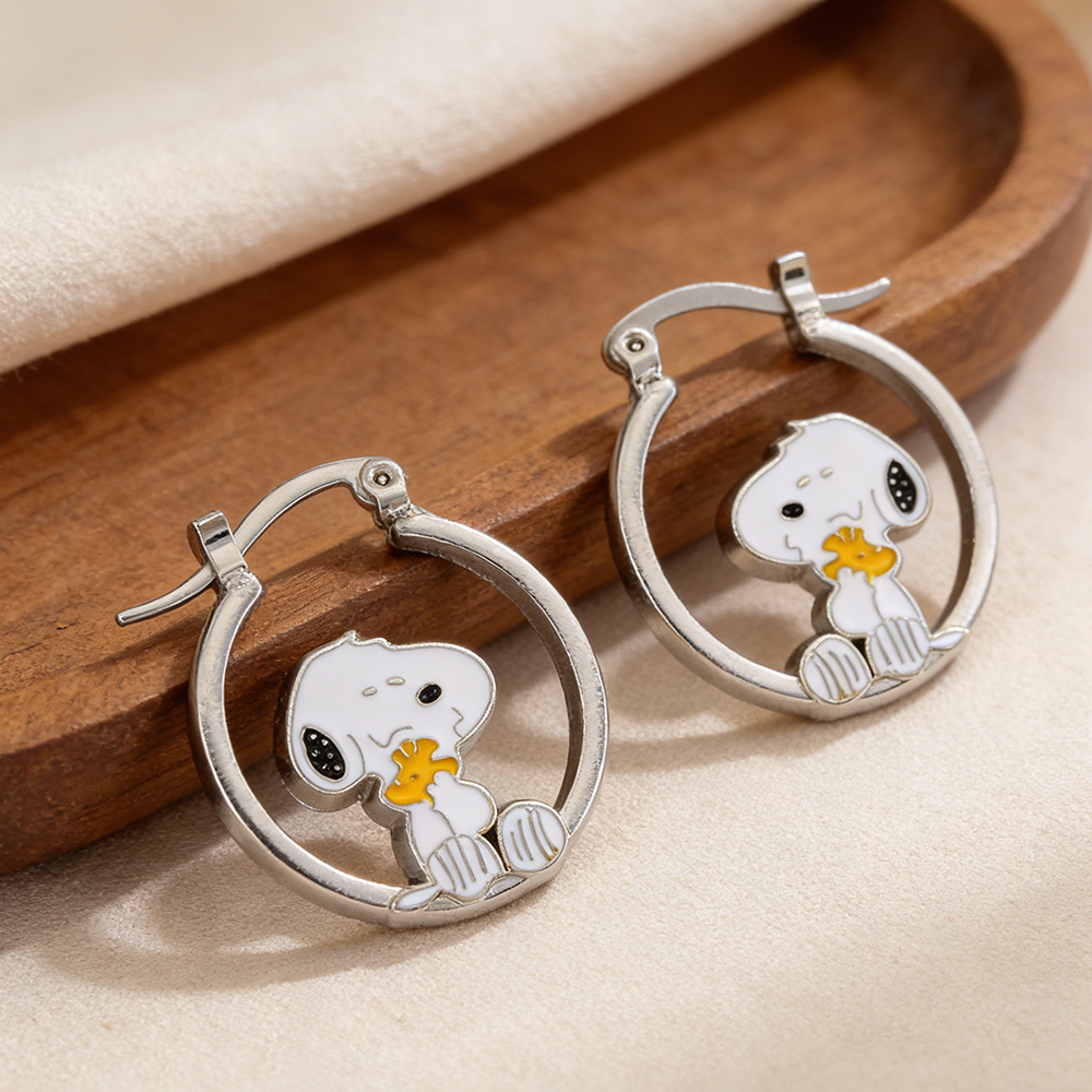 かわいいスヌーピーハギーフープイヤリング、シルバートーンの漫 - Hoop Earrings のレビューと価格