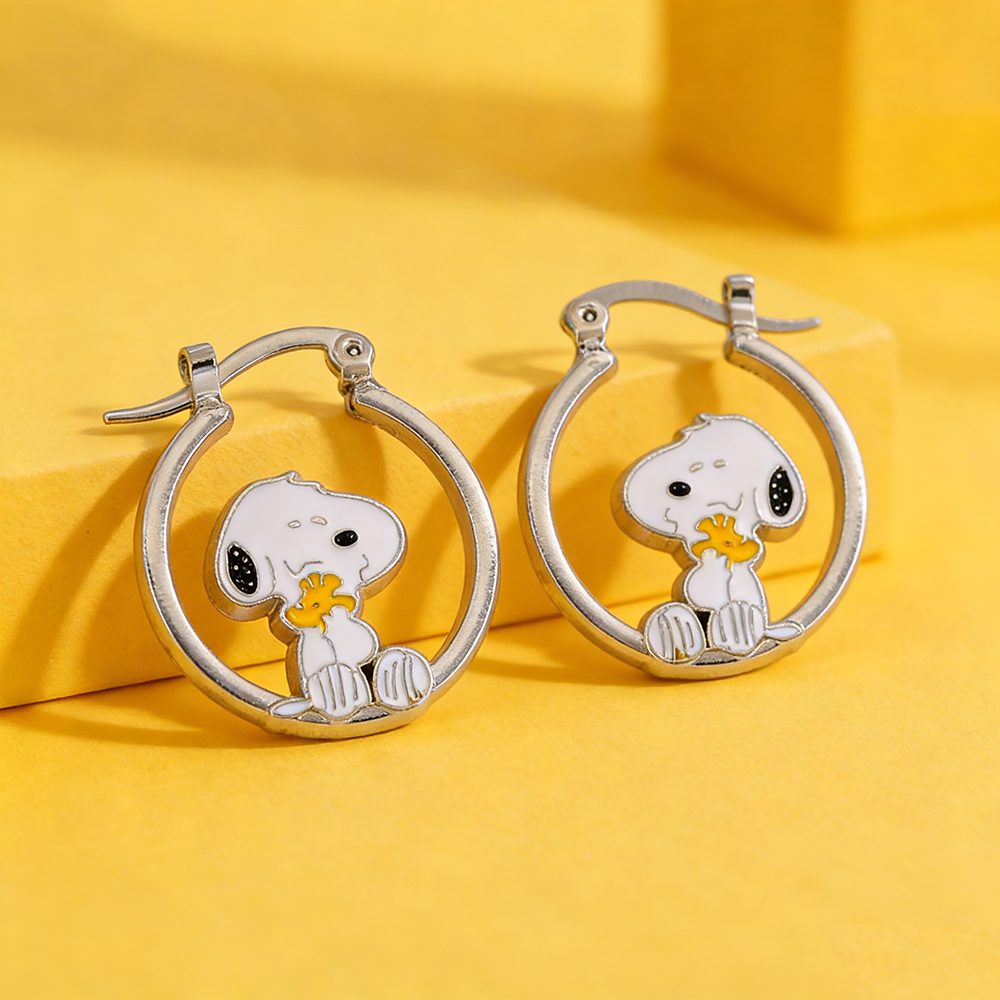 かわいいスヌーピーハギーフープイヤリング、シルバートーンの漫 - Hoop Earrings のレビューと価格