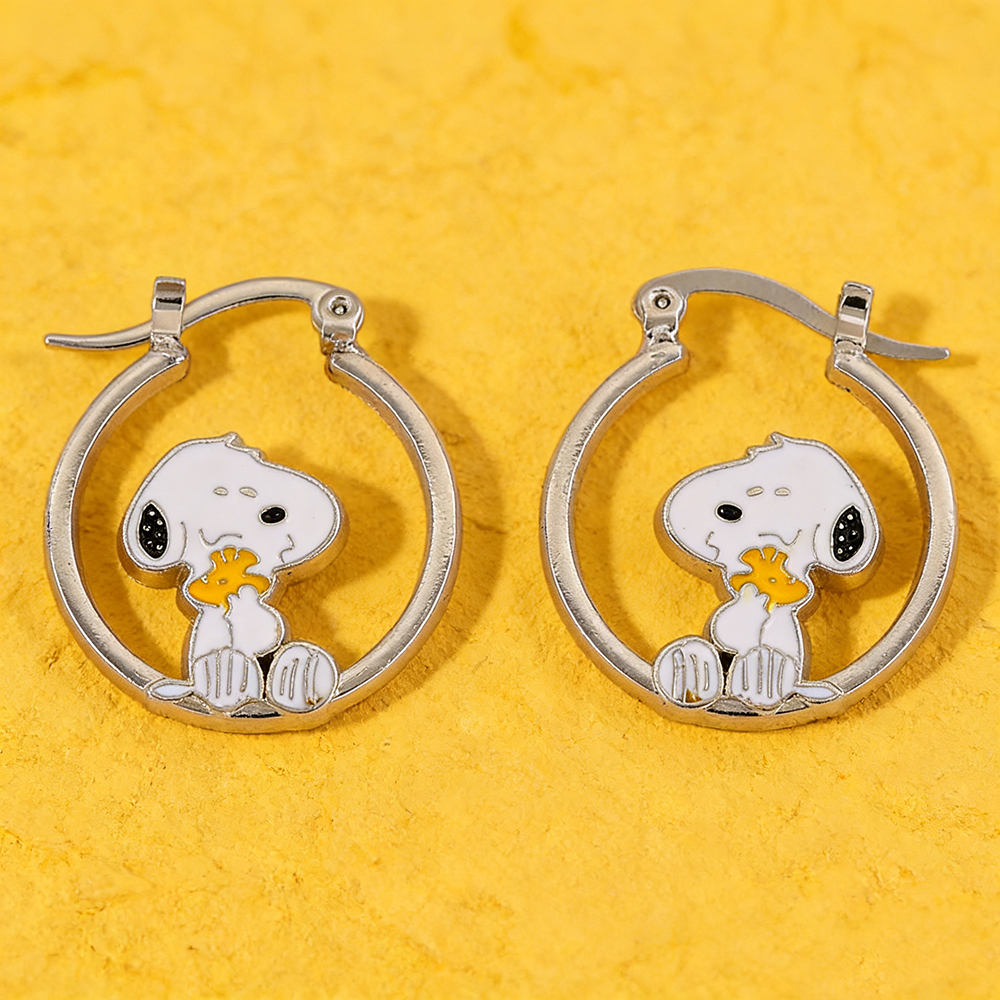 かわいいスヌーピーハギーフープイヤリング、シルバートーンの漫 - Hoop Earrings のレビューと価格