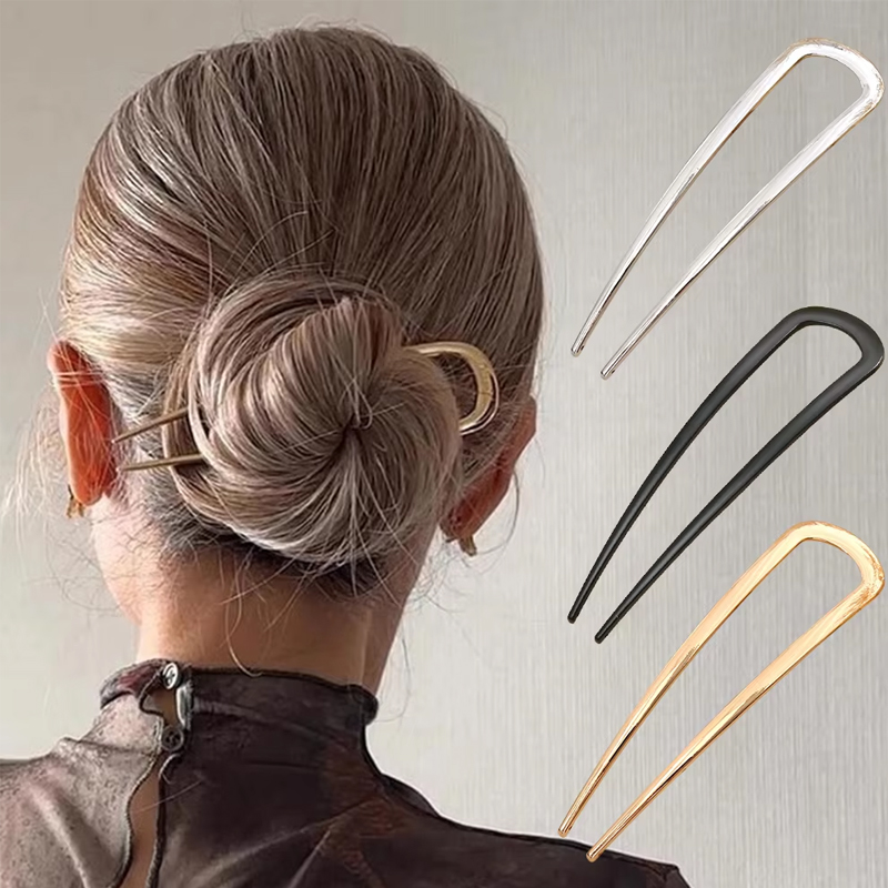 シンプルな U 字型ヘアフォークヘアピン金属ヘアスティック幾 - Shop Jewelry & Watches Near Me のレビューと価格