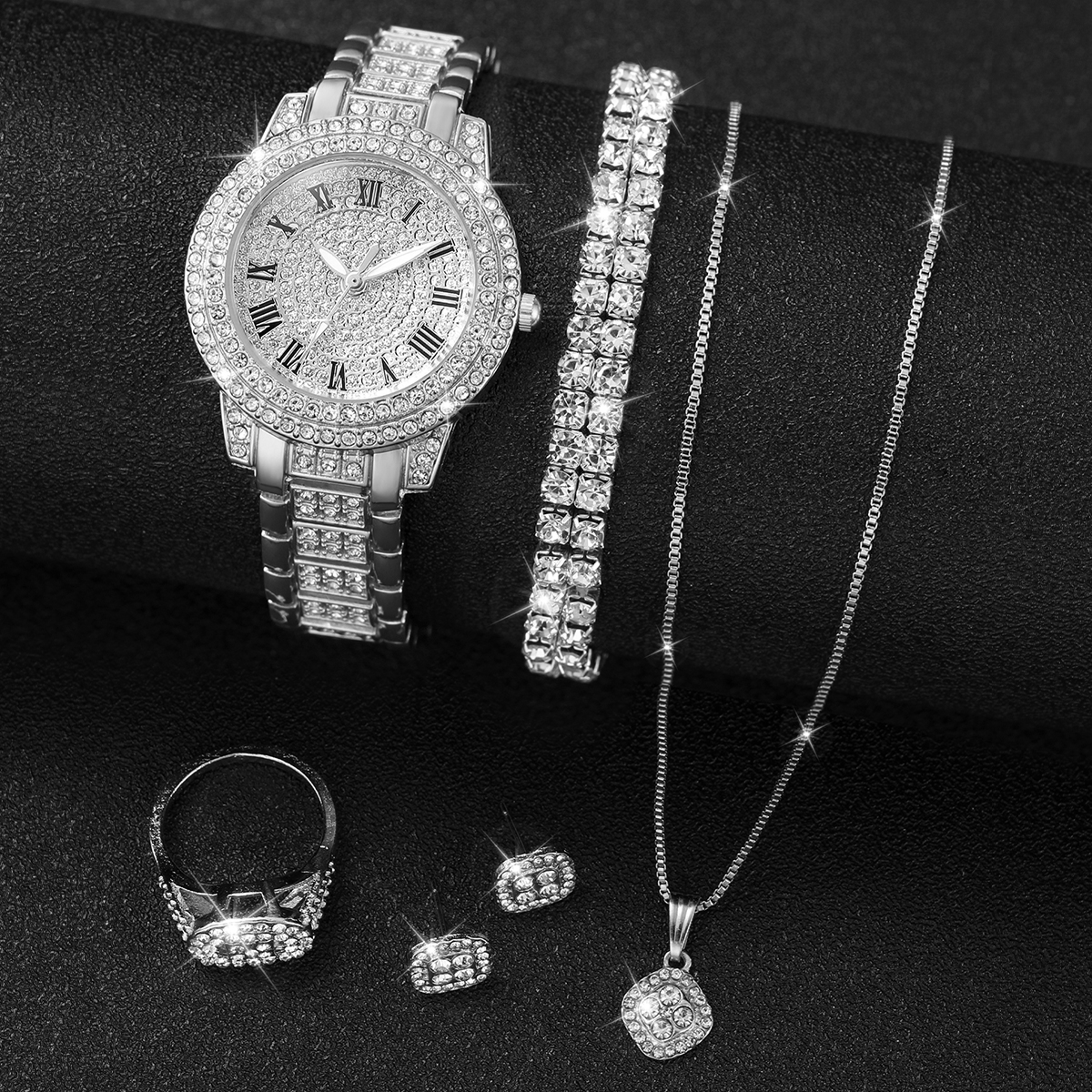フルダイヤモンドシルバーシェルローマンダイヤルレディーススチ - Jewelry Watches Silver のレビューと価格