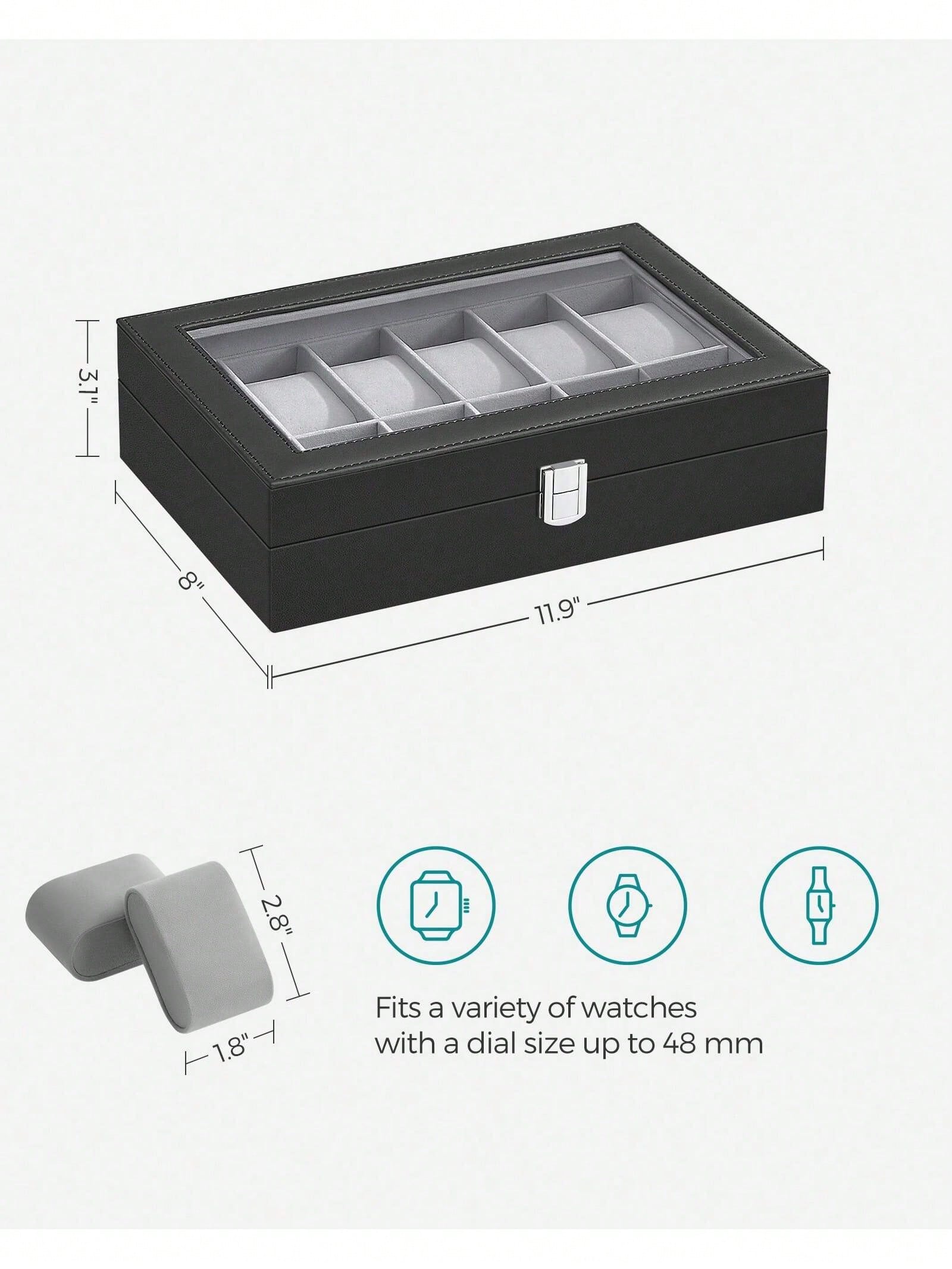 12スロットのロック可能な時計ボックス、ガラス蓋と引き出し付 - Jewelry And Watches Box のレビューと価格