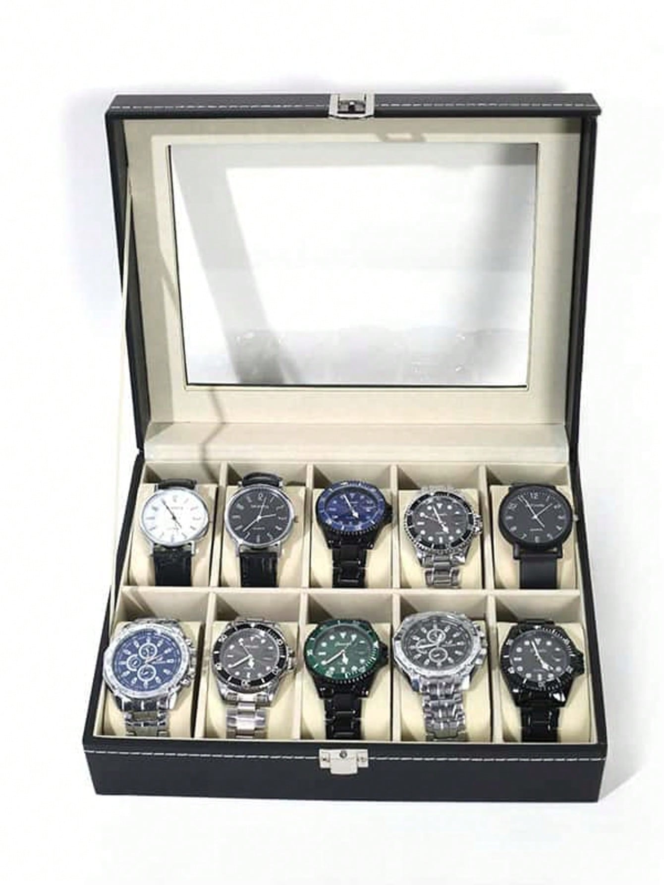 ロック付きレザー時計ボックス、大容量時計ディスプレイケース、 - Jewelry And Watches Box のレビューと価格