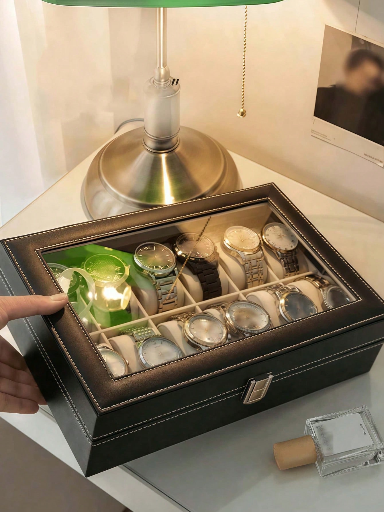 ロック付きレザー時計ボックス、大容量時計ディスプレイケース、 - Jewelry And Watches Box のレビューと価格
