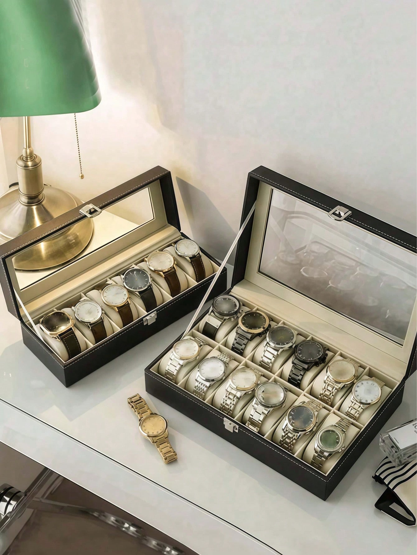 ロック付きレザー時計ボックス、大容量時計ディスプレイケース、 - Jewelry And Watches Box のレビューと価格