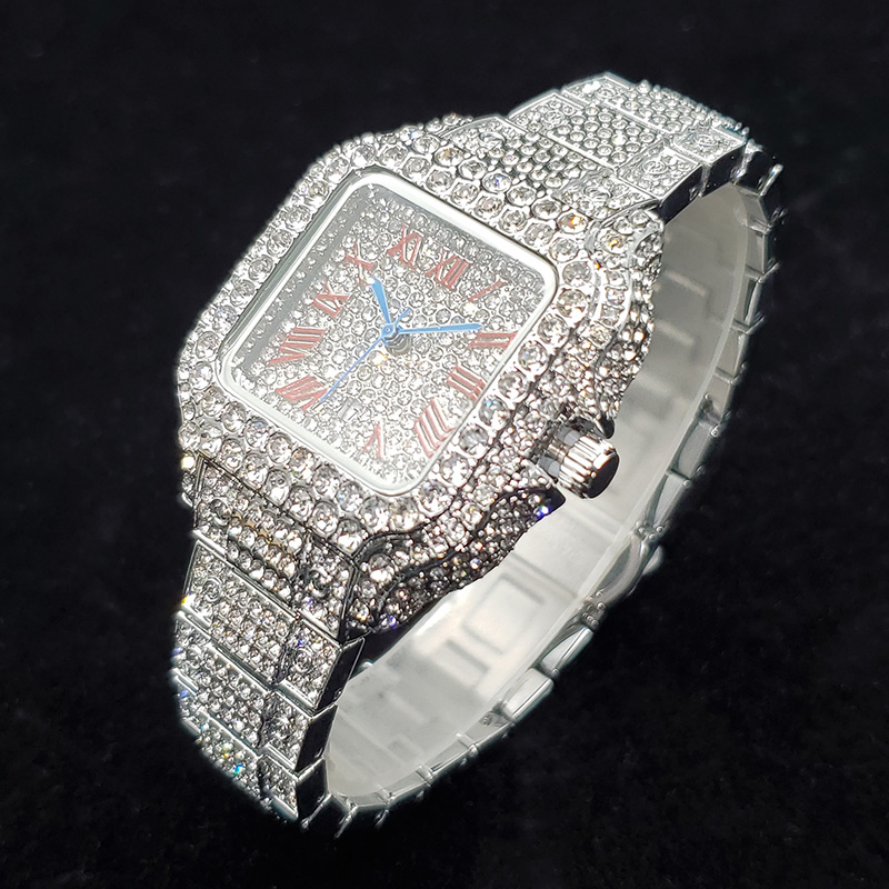 高級ダイヤモンド腕時計女性用ファッションシルバーアイスアウト - Jewelry Watches Silver のレビューと価格