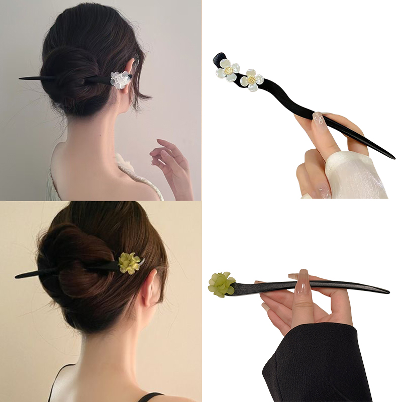 ヴィンテージ中国風の木製花ヘアスティックパールヘアピンジュエ - Shop Jewelry & Watches Near Me のレビューと価格