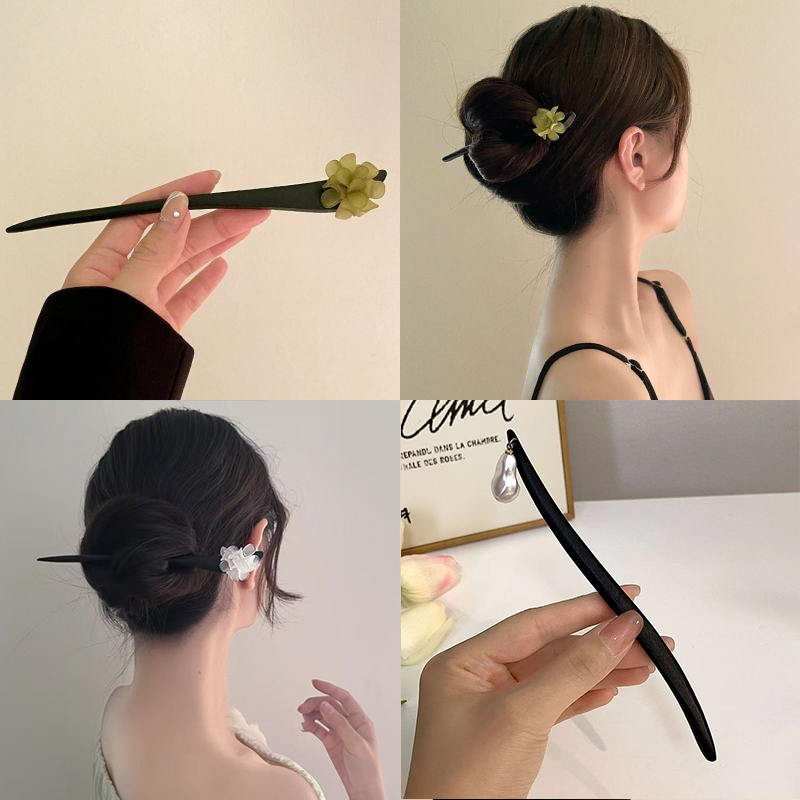 ヴィンテージ中国風の木製花ヘアスティックパールヘアピンジュエ - Shop Jewelry & Watches Near Me のレビューと価格