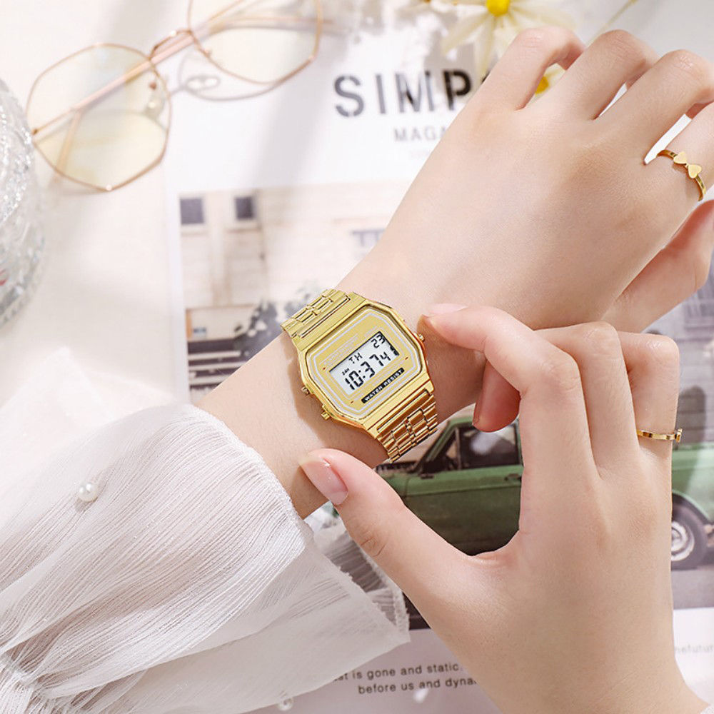 エレガントなデジタル時計女性のためのゴールドシルバーステンレ - Jewelry Watches Men のレビューと価格