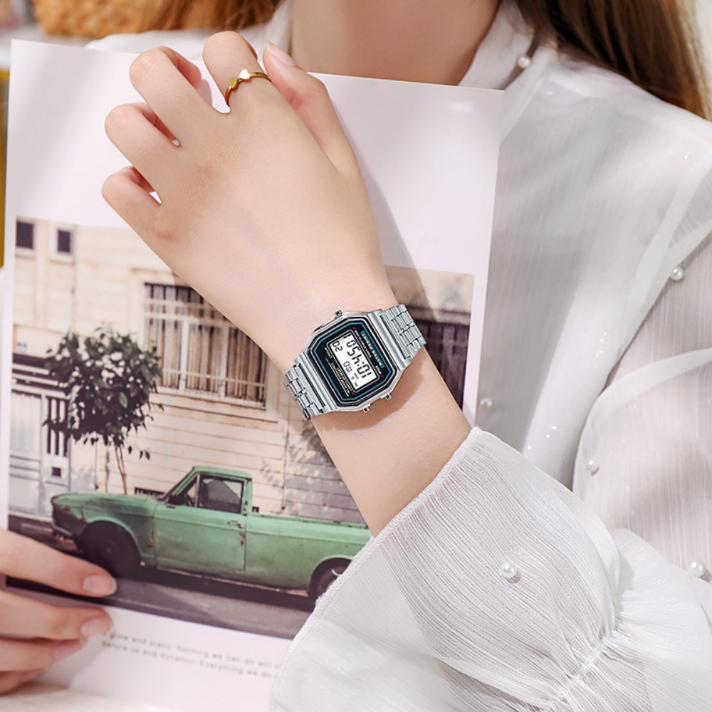 エレガントなデジタル時計女性のためのゴールドシルバーステンレ - Jewelry Watches Men のレビューと価格
