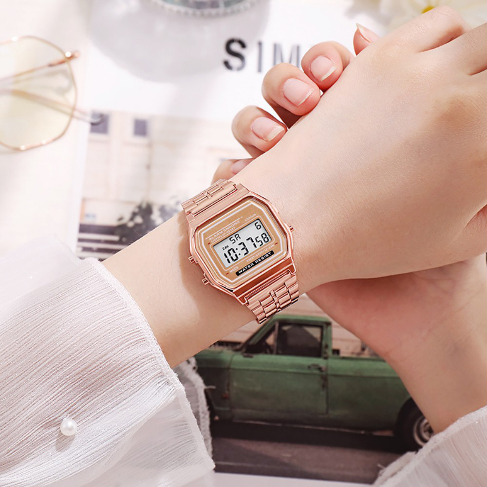 エレガントなデジタル時計女性のためのゴールドシルバーステンレ - Jewelry Watches Men のレビューと価格