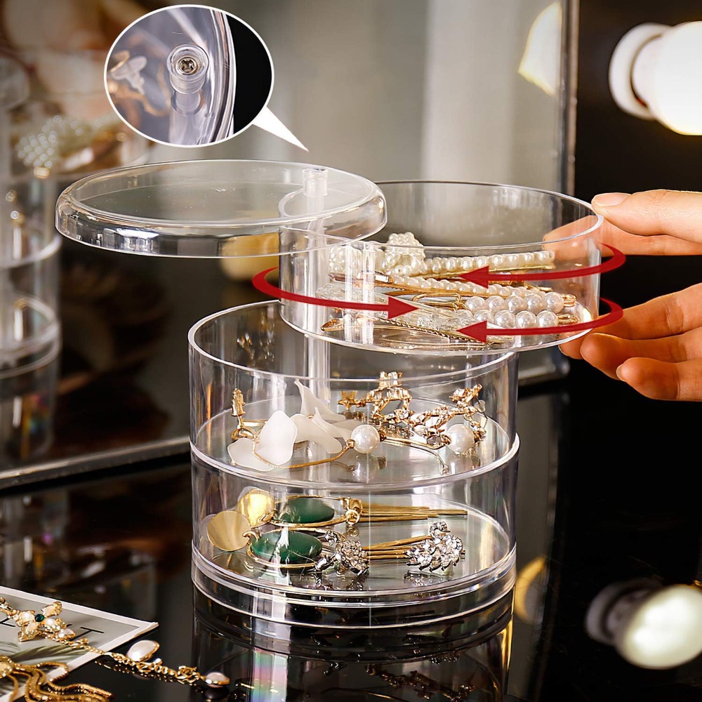 360度回転ジュエリーオーガナイザー 透明プラスチック収納ボ - Shop Jewelry & Watches Near Me のレビューと価格