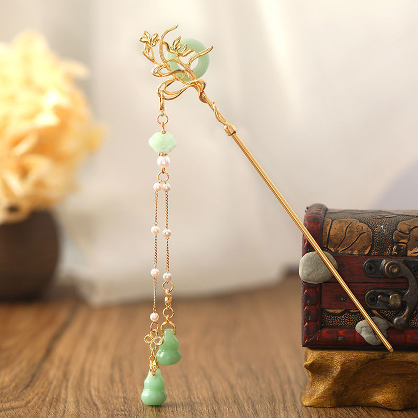 中国風のガラスヘアピン女性のためのエレガントな同心バックルタ - Shop Jewelry & Watches Near Me のレビューと価格