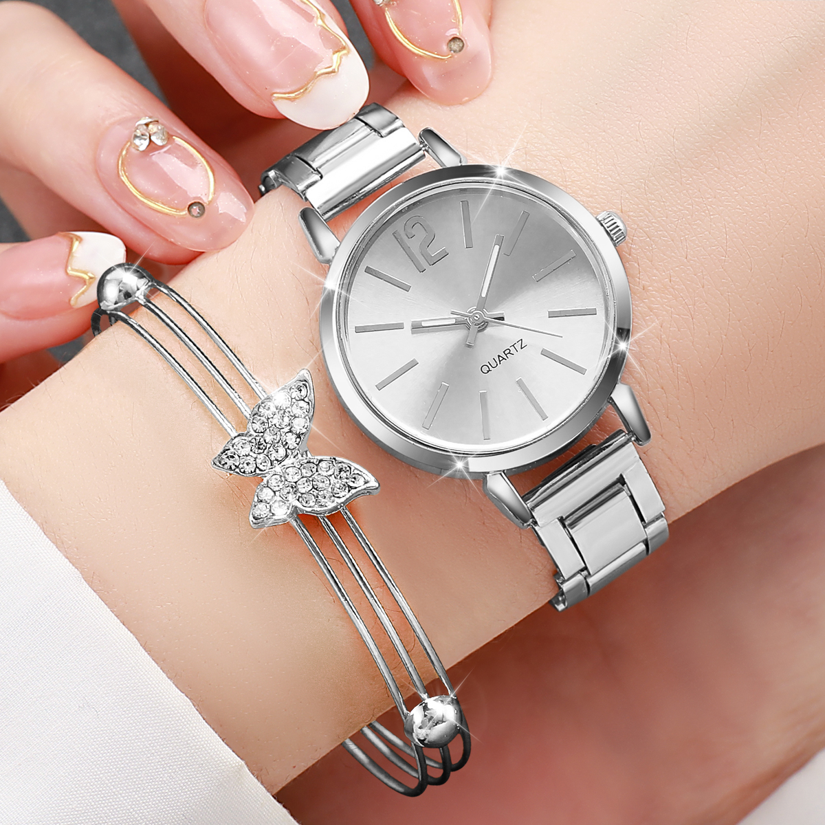 6 個のファッション女性のクォーツ時計シルバー スチール バ - Jewelry Watches Silver のレビューと価格
