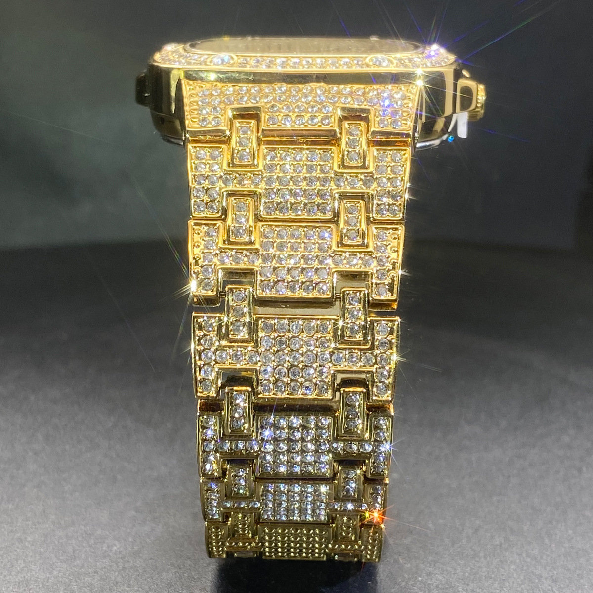 スクエア腕時計男性女性用光沢のあるフルストーンカップルクォー - Jewelry Watches Men のレビューと価格